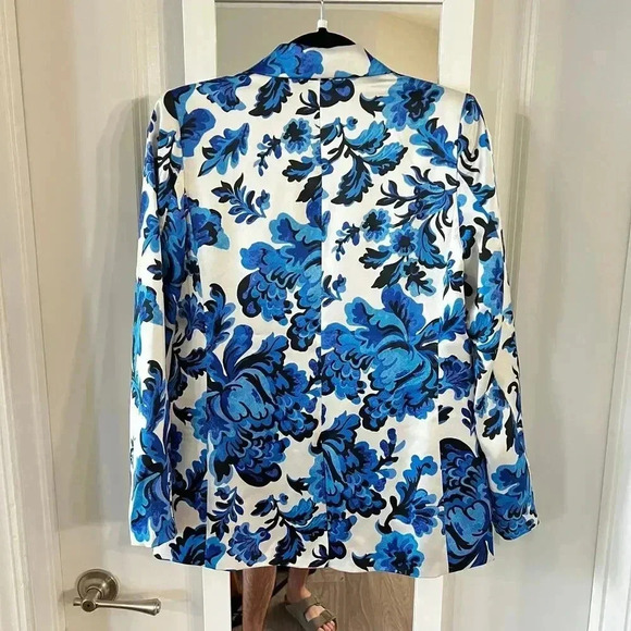 786 Christian Lacroix Floral Silk Blazer Size XS Color White Blue - Picture 7 of 7